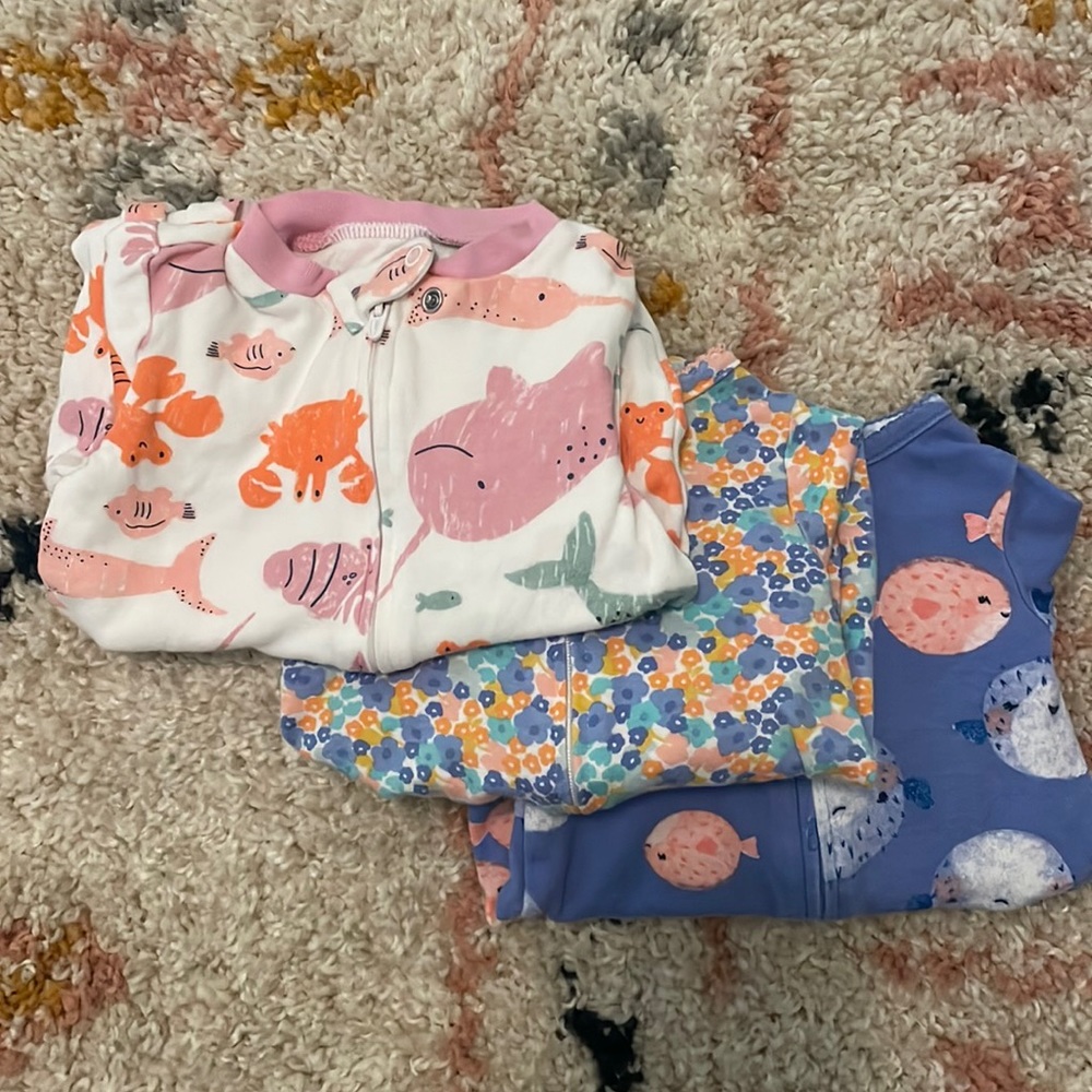 Set of 3 Footed PJs/sleepers - 6 months